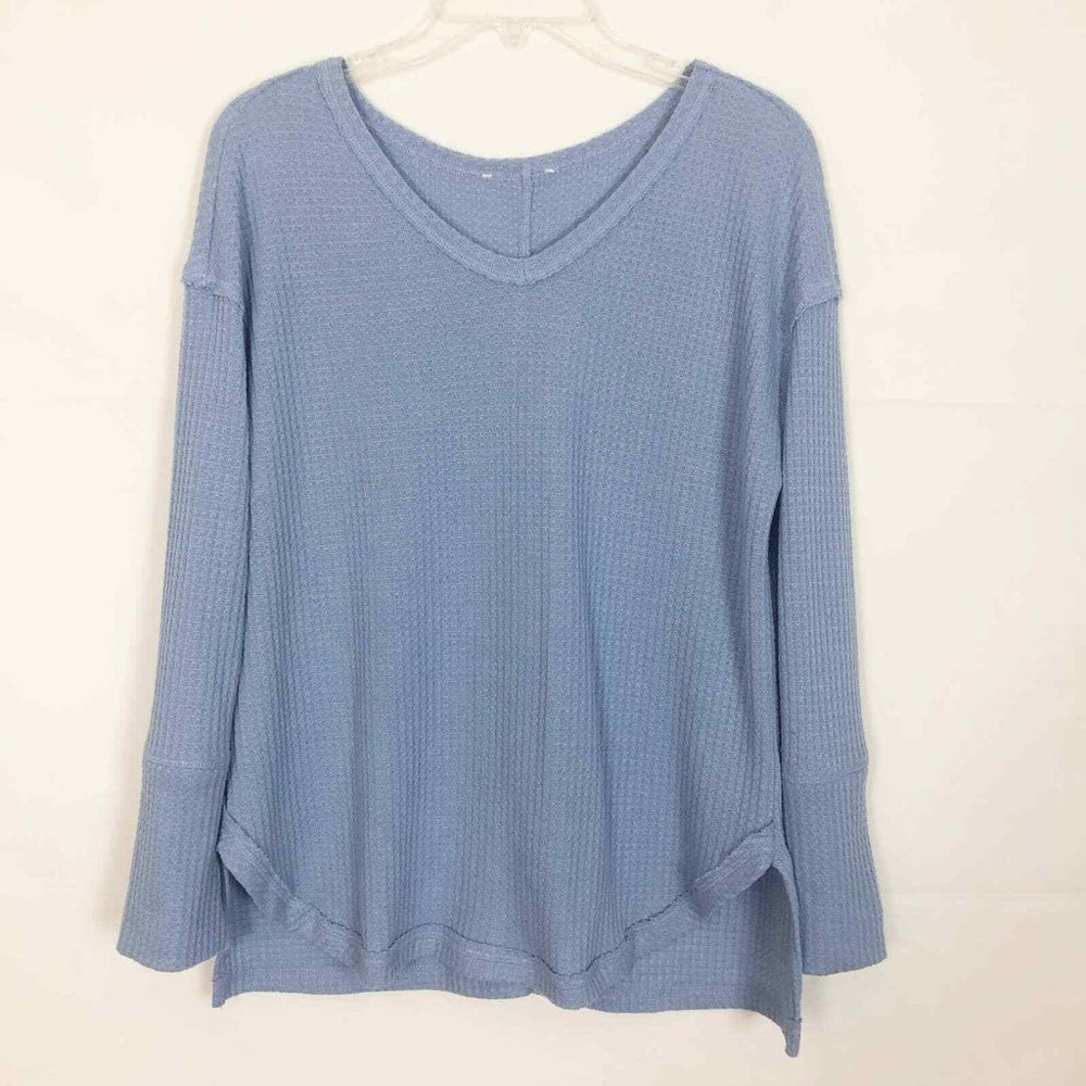 Gloria Vanderbilt Women's Waffle knit Blue Oversize Sweater Top S